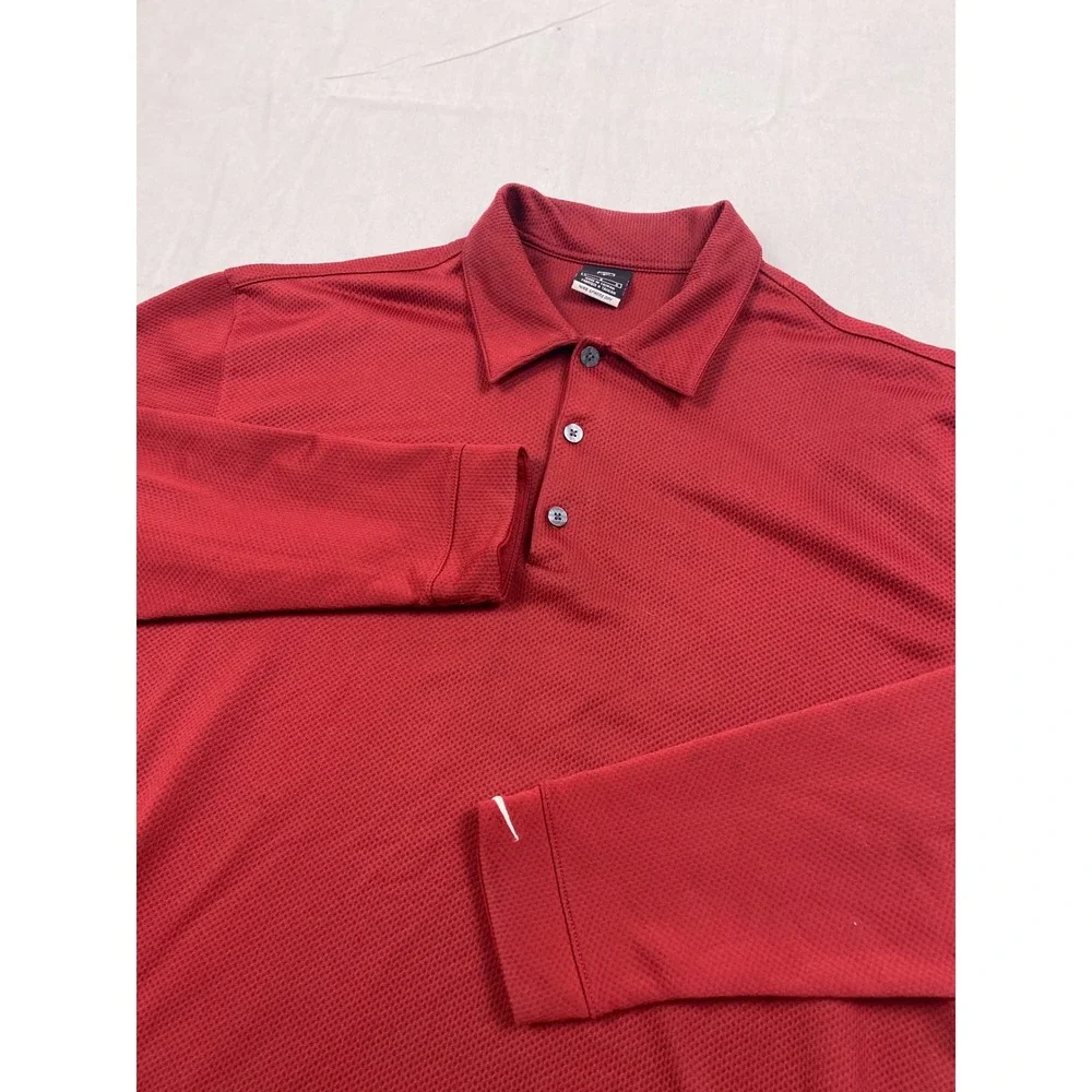 Nike Sphere Dry Long Sleeve Polo Mens Large Red Stretch Textured Golf Athletic